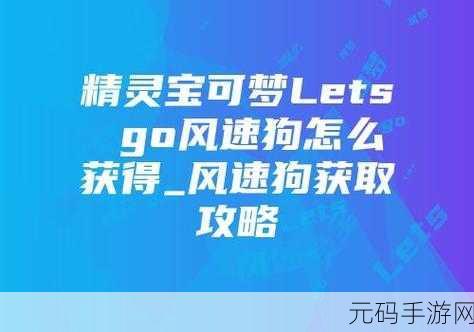 精灵宝可梦GO风速狗技能搭配全攻略,打造你的战斗利器
