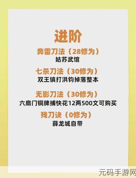 烟雨江湖,田鹏进阶武学的最优选择与搭配秘籍