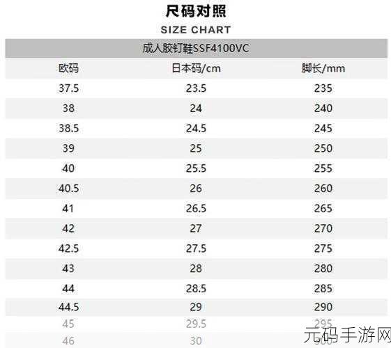 欧洲尺码日本尺码专线图片：1. 欧洲尺码与日本尺码对照解析图