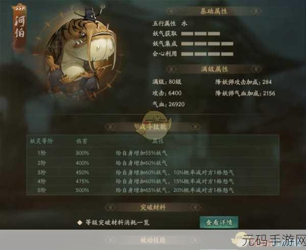 神都夜行录SSR级妖灵河伯,性能详解与玩家热议