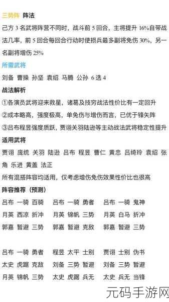 三国志战略版新策略揭秘,三势弓开荒阵容详解