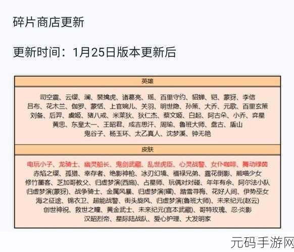 王者荣耀碎片商店更新周期揭秘，玩家必备指南