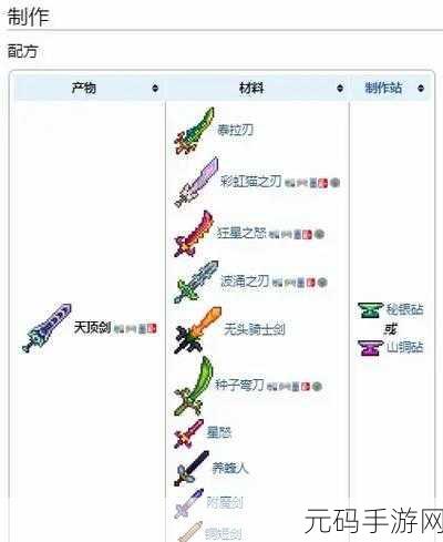 泰拉瑞亚,天顶剑合成秘籍 十把武器全解析